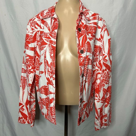 Chico's Jean Jacket Orange White‎ Tropical Print - Picture 5 of 5